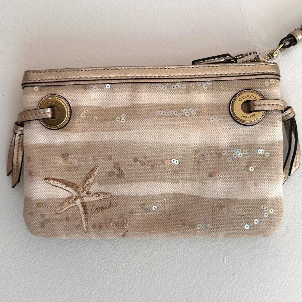 Rare Coach Audrey Sun Motif Sequin Zip Top Large Wristlet Clutch - Picture 2 of 6